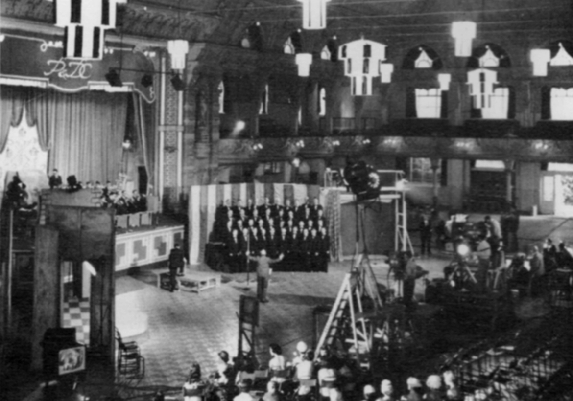 Scene of the historic, first-ever live television show from the Isle of Man in August, 1957 - by ABC of course - at the Palace Ballroom, Douglas.
